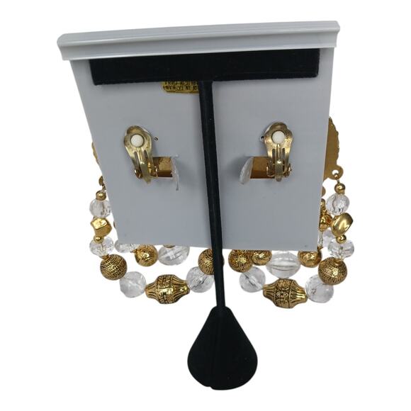 D’Alessio Design Clear & Gold Statement Clip-On Earrings – NOS - Picture 3 of 7